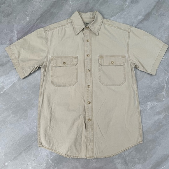 Men’s L.L. Bean Sunwashed Canvas Short Sleeve Button Down Cotton Shirt Small - Picture 1 of 16